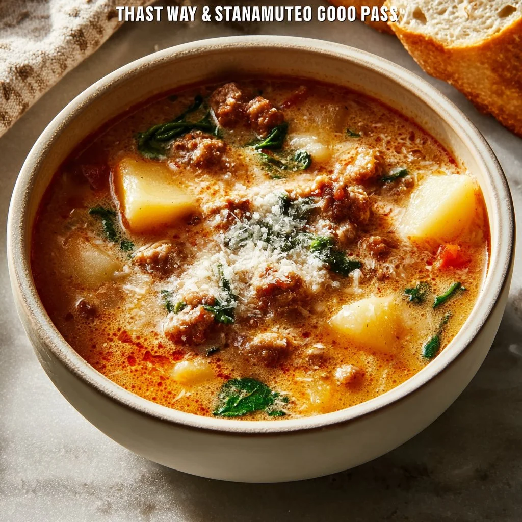 Bowl of flavorful Italian Sausage Soup with vegetables and herbs