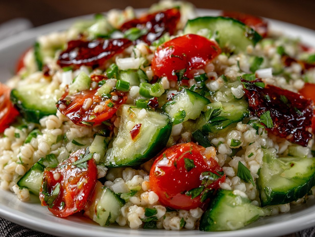 Turkish Bulgur Wheat Salad with Tomatoes and Cucumbers (Kısır)
