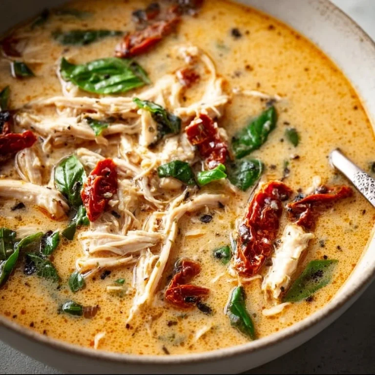 Bowl of Marry Me Chicken Soup garnished with herbs and served warm