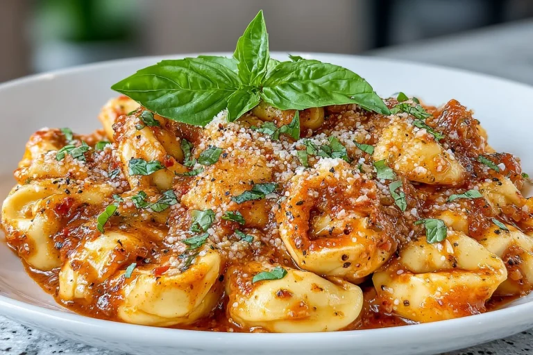 Delicious Marry Me Tortellini served with fresh herbs and Parmesan cheese