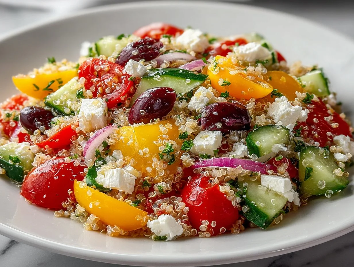 Colorful Mediterranean quinoa salad with fresh vegetables and herbs