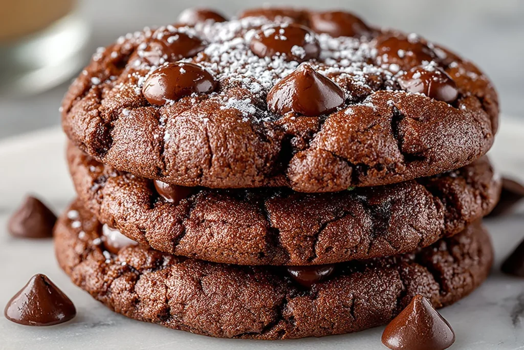 Delicious Mexican Hot Chocolate Cookies topped with cinnamon and chocolate shavings.