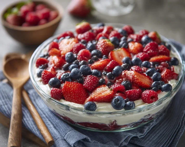 Mixed Berry Cheesecake Salad with fresh fruits and creamy cheesecake topping