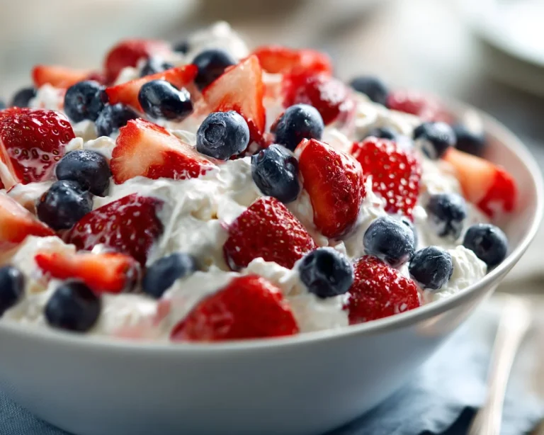 Mixed Berry No Bake Cheesecake Salad with fresh berries and creamy filling