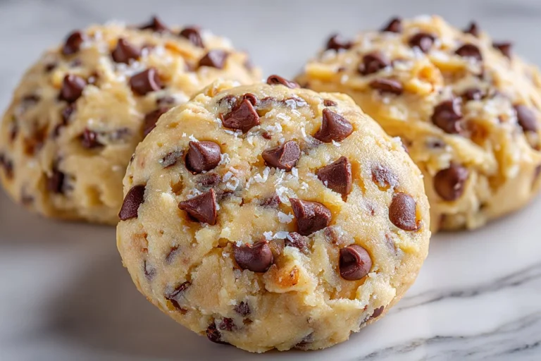 Delicious no-bake edible cookie dough in a bowl with chocolate chips