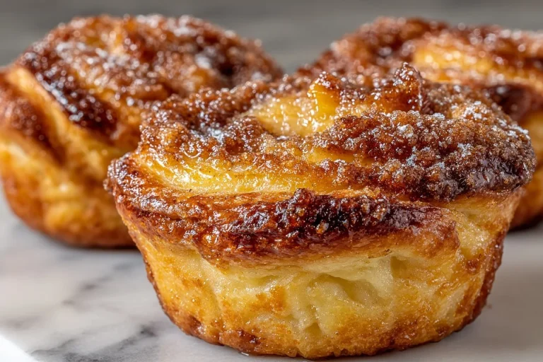 Delicious peach pie cruffins fresh out of the oven, golden and flaky.