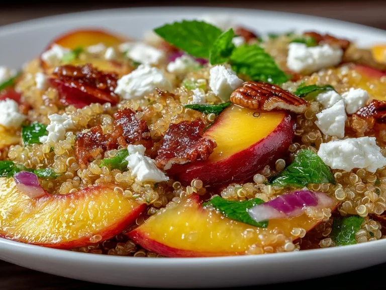 Fresh Peach Quinoa Salad with vibrant ingredients and colorful presentation
