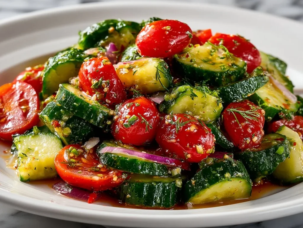 Refreshing pickle juice ranch cucumber salad in a bowl