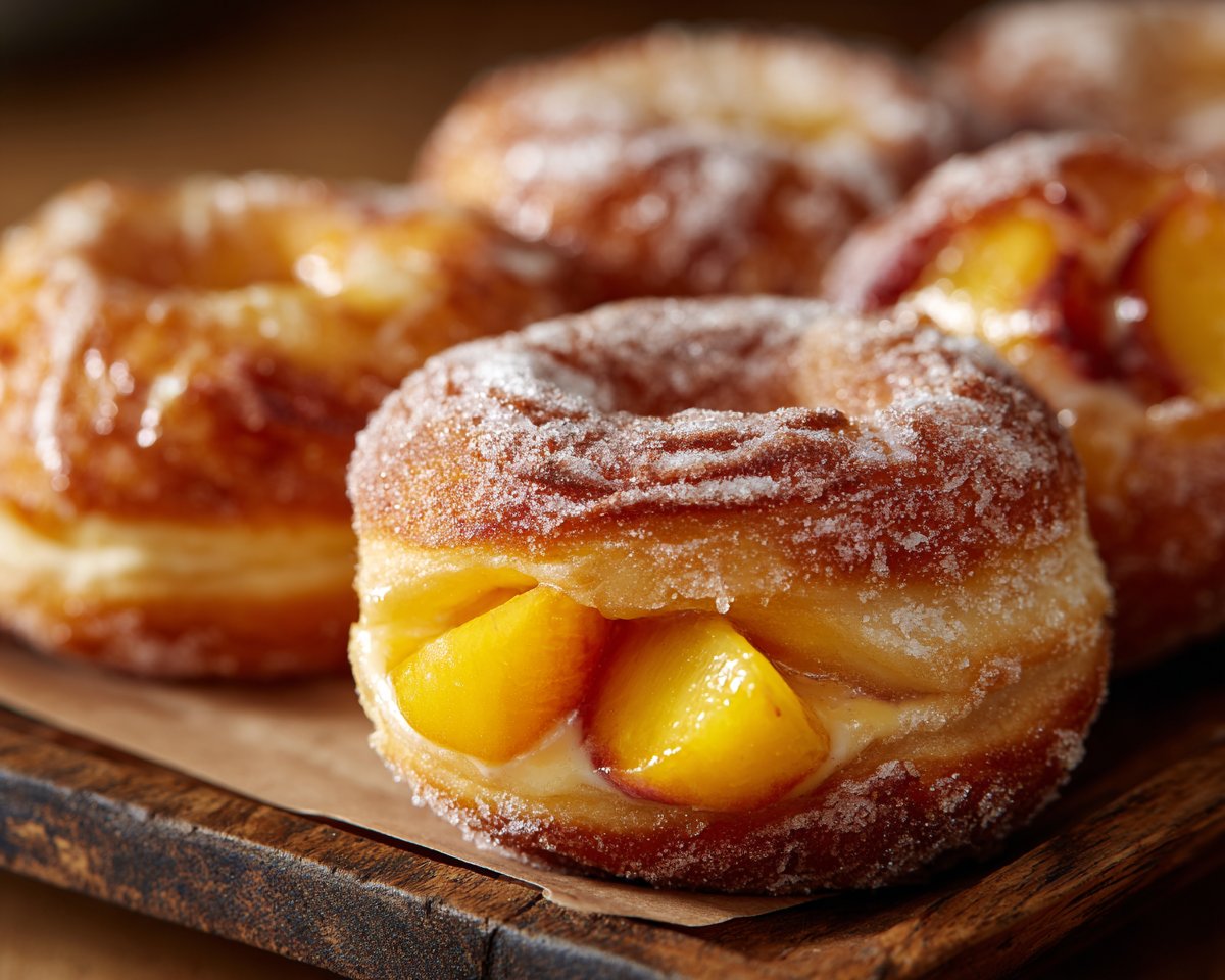 Classic Peach Cobbler Cheesecake Donuts