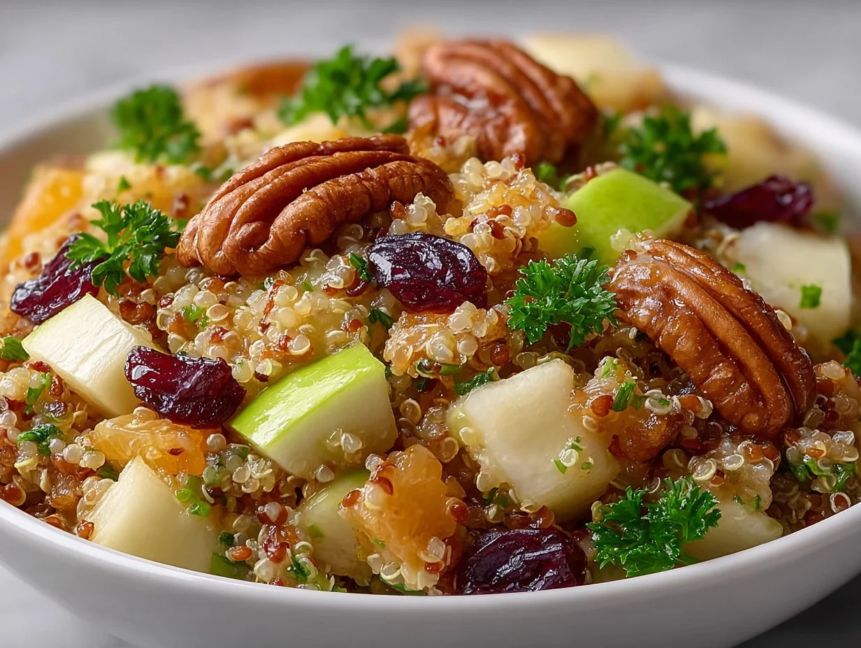 Quinoa apple salad with fresh ingredients in a bowl