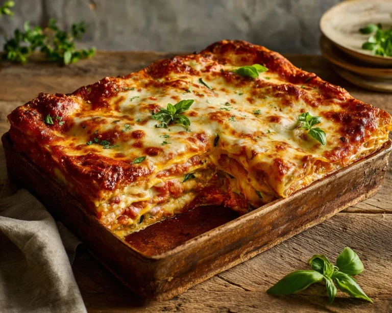 Delicious roasted vegetable lasagna made with layers of fresh vegetables and cheese.