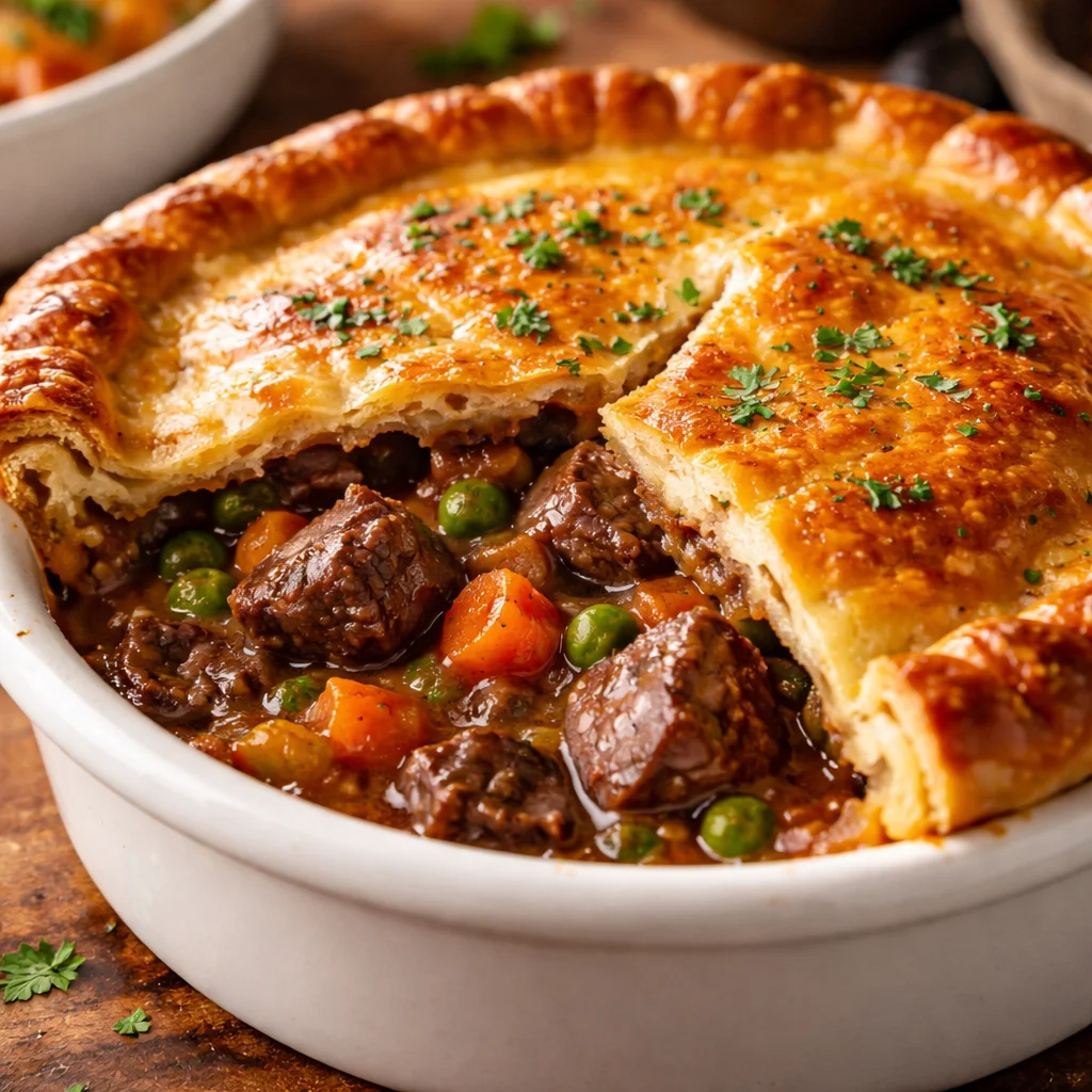 Hairy Bikers Steak and Guinness Pie ready to be served