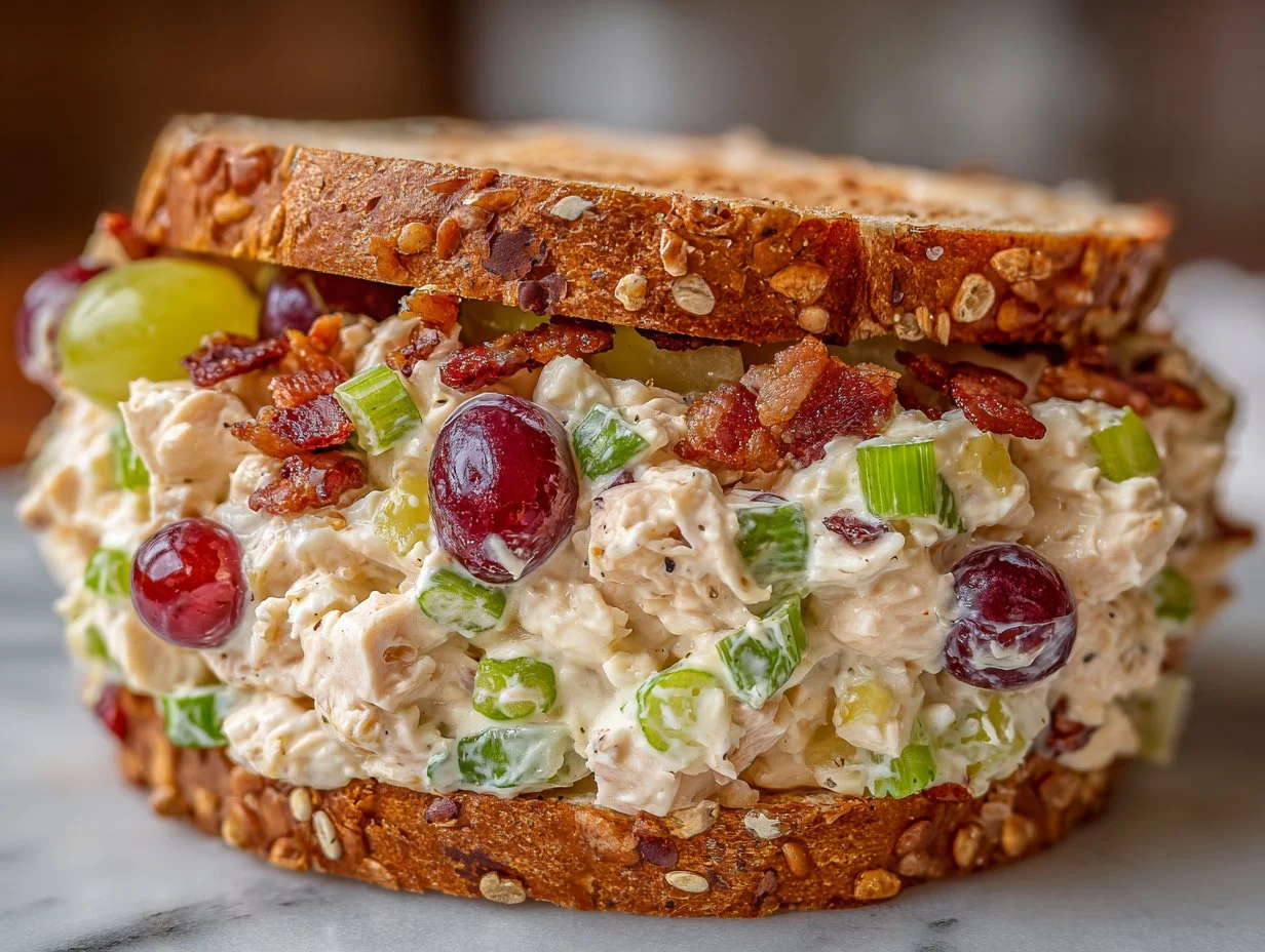 Bowl of simple and delicious chicken salad with fresh ingredients