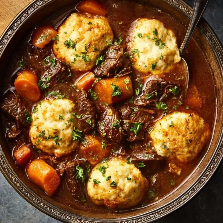 Bowl of slow cooker beef stew and dumplings, hearty and delicious meal