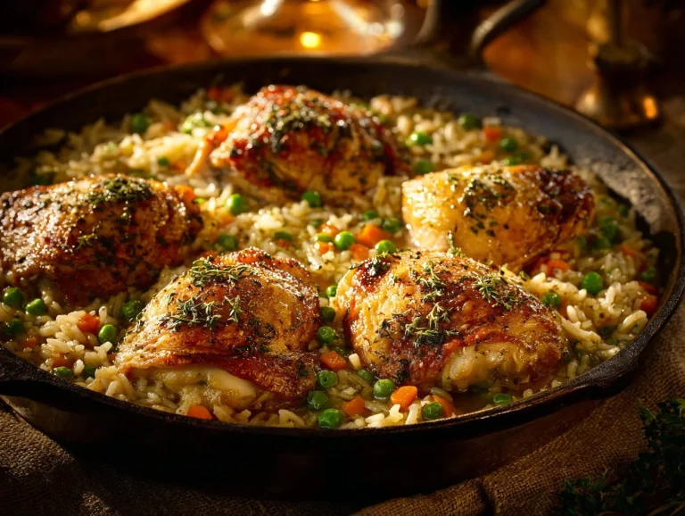 Slow Cooker Chicken and Rice dish served with vegetables and herbs