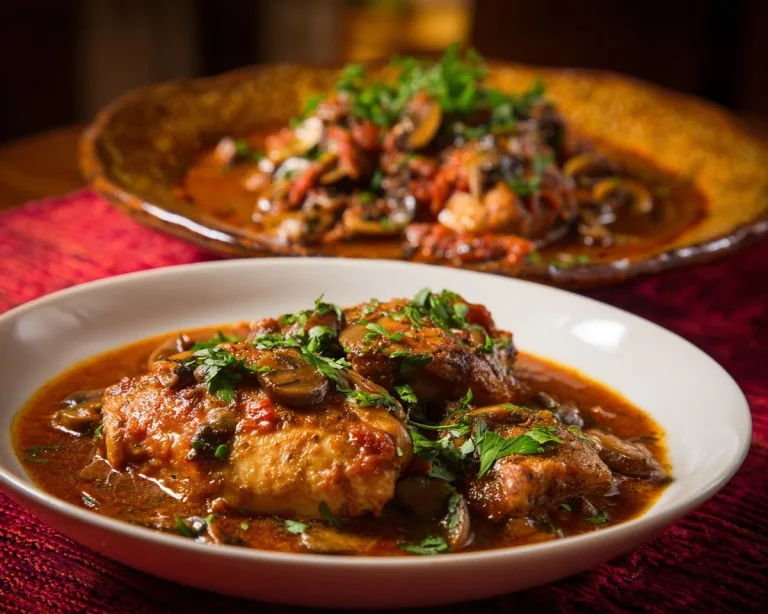 Slow Cooker Chicken Cacciatore with tender chicken thighs and green vegetables