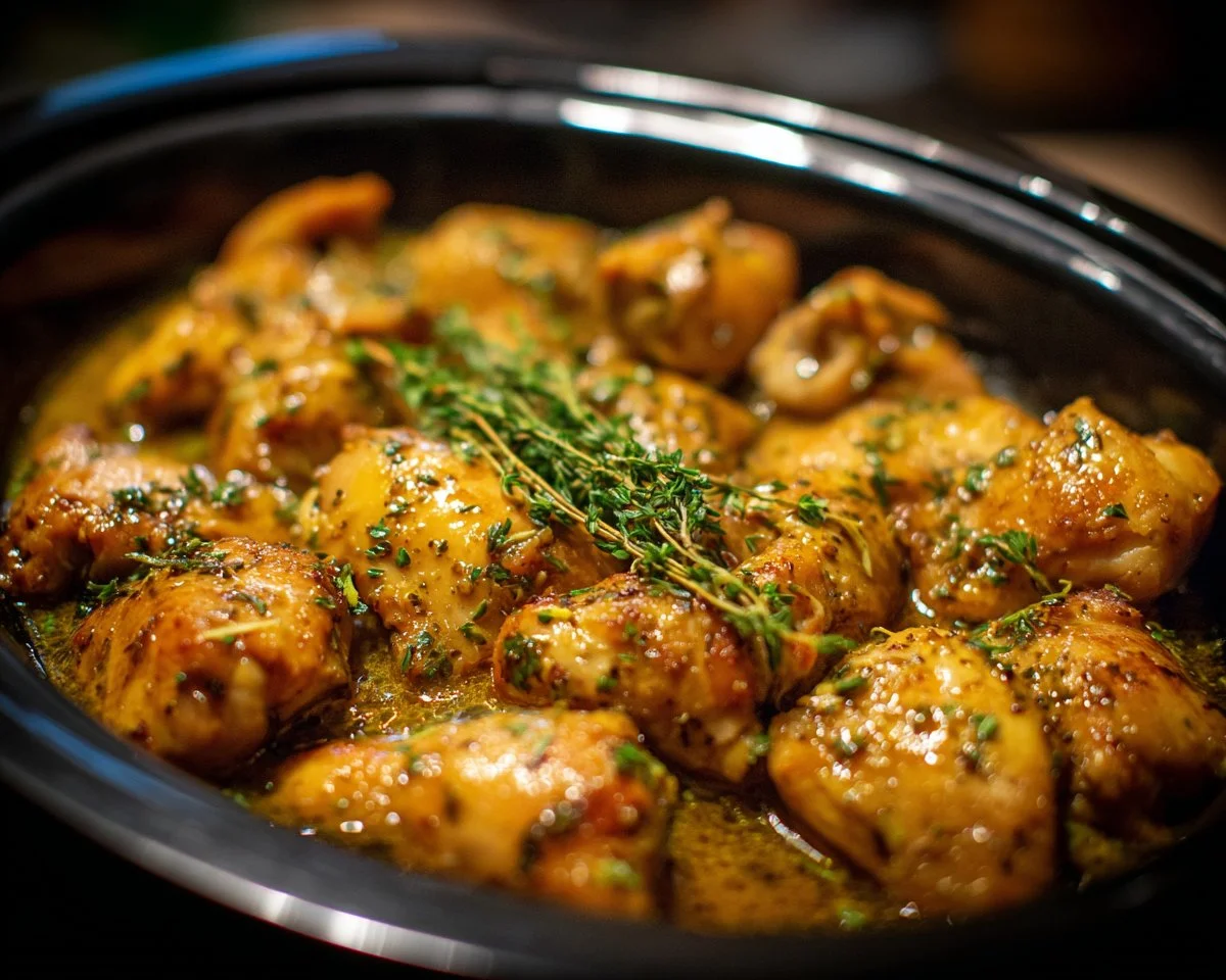 Slow cooker creamy lemon chicken recipe with tender chicken and zesty lemon sauce.