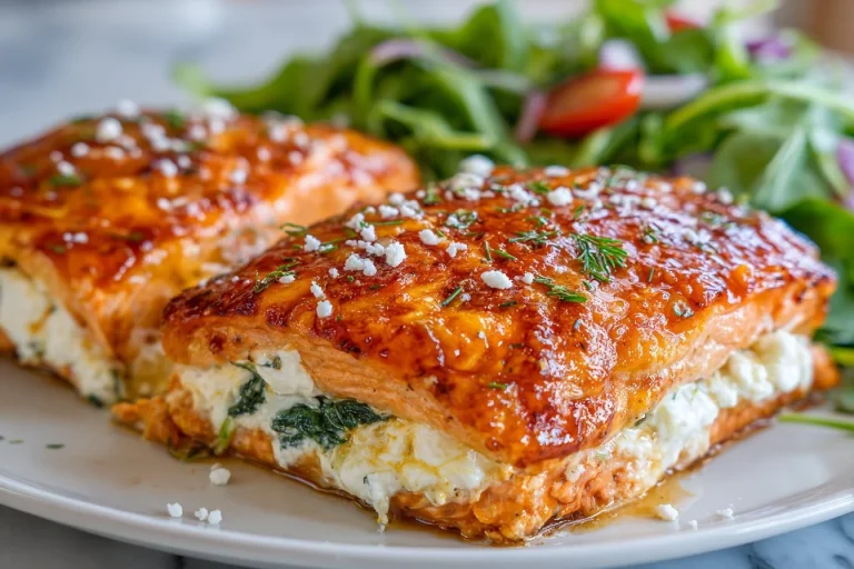 Spinach and Cheese Salmon Wellington, a gourmet dish wrapped in puff pastry.