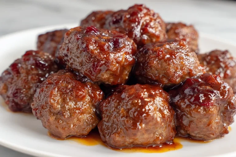 Delicious sweet and spicy cranberry orange meatballs served on a platter