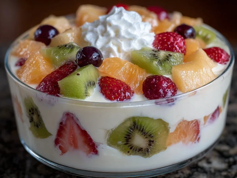 Delicious Vanilla Pudding Fruit Salad served in a bowl with fresh fruits