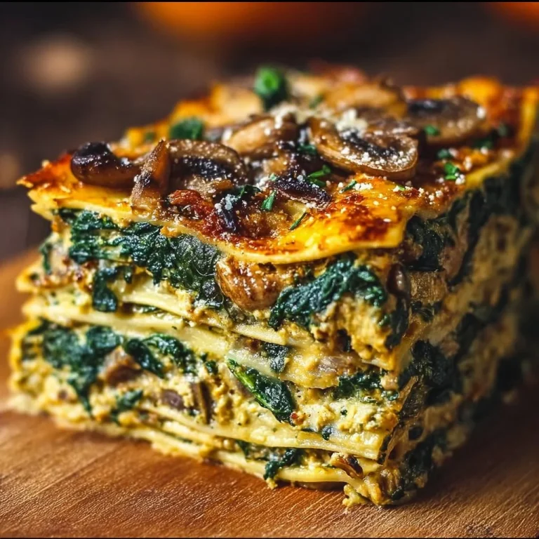 Delicious vegan lasagna layered with vegetables and plant-based cheese