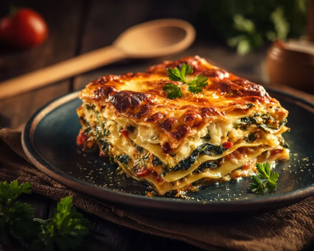 Delicious Vegetarian Garden Vegetable Lasagna with fresh vegetables and cheese