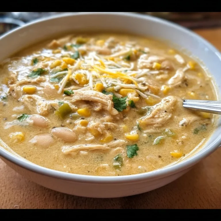 Serving of white chicken chili in a bowl topped with fresh herbs.