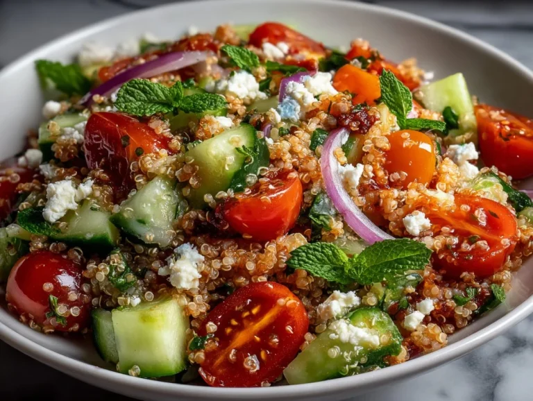 Zesty Mediterranean Quinoa Salad with fresh vegetables and herbs