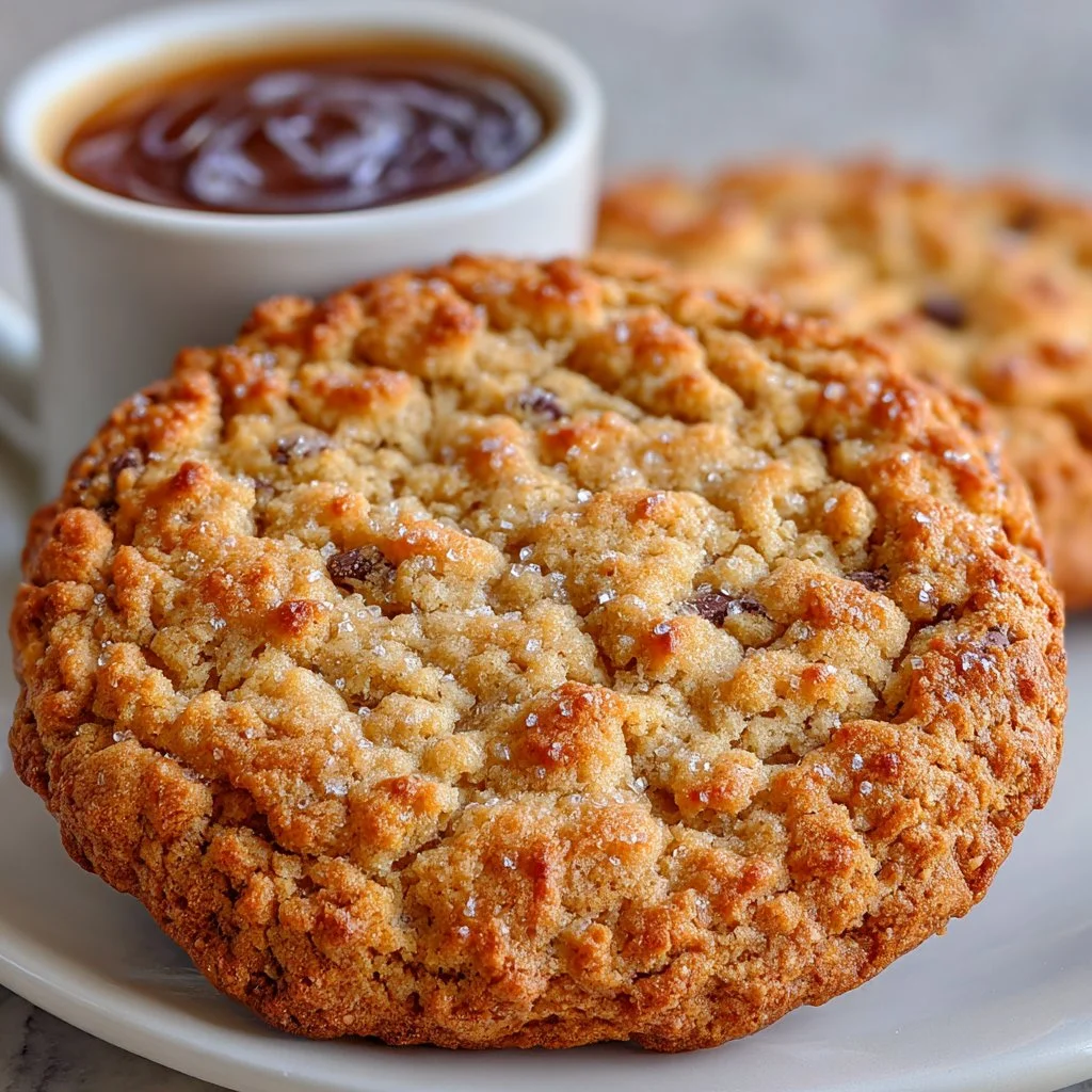 Freshly baked almond flour oatmeal cookies on a cooling rack
