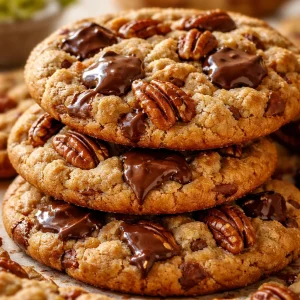 Bakery-style milk chocolate pecan cookies on a cooling rack