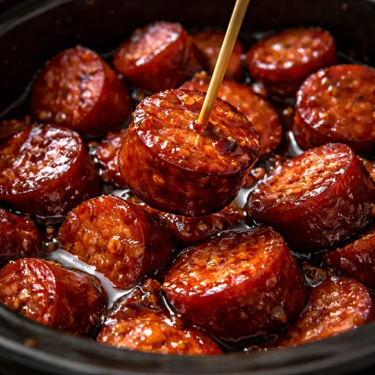 BBQ Kielbasa Bites served on a platter with dipping sauce.