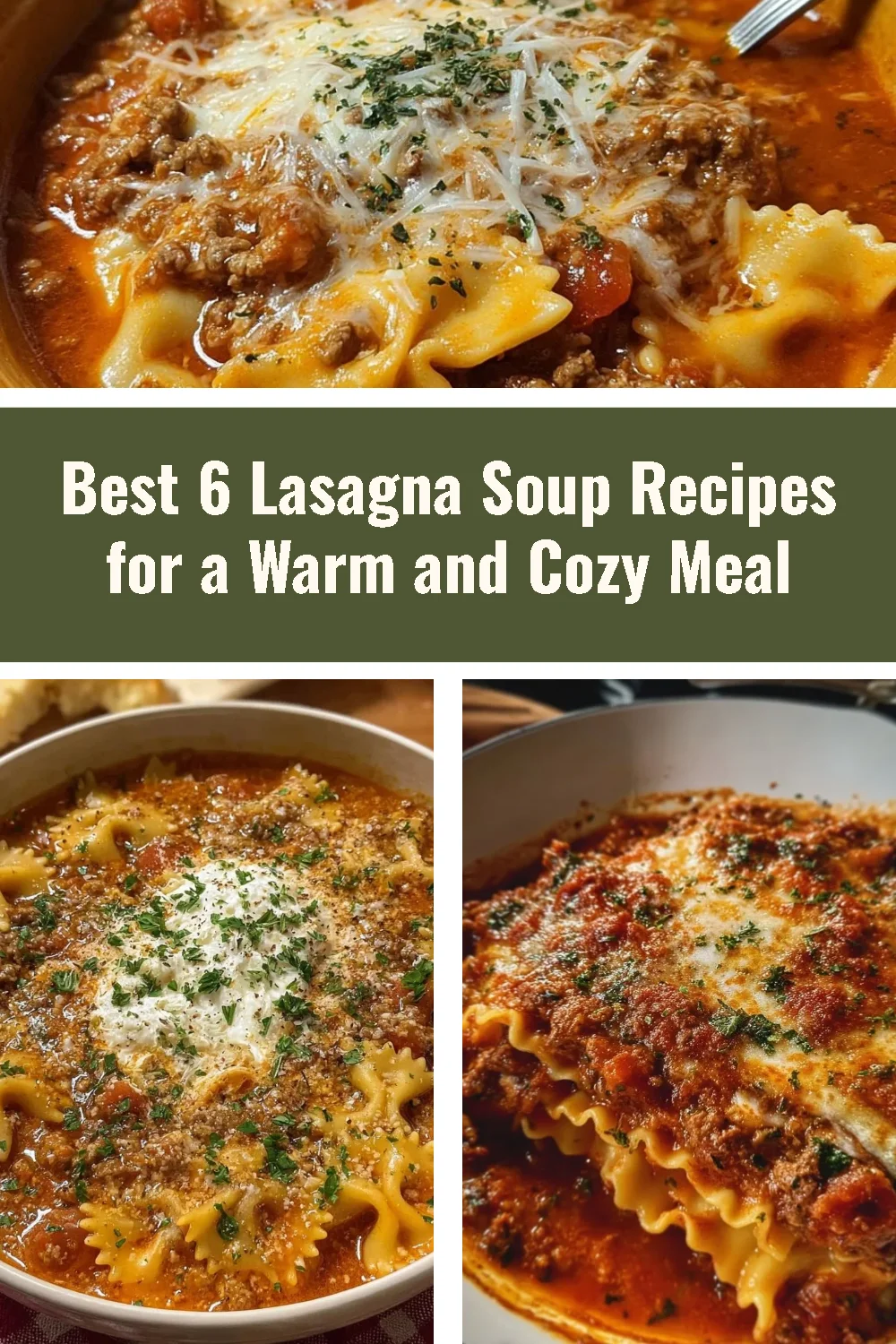 Delicious bowl of lasagna soup topped with cheese and herbs