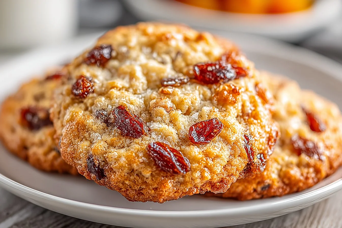 Delicious homemade oatmeal raisin cookies on a rustic wooden table