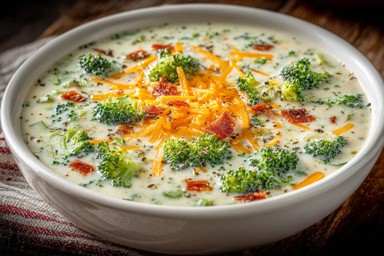 Delicious bowl of Broccoli Potato Soup topped with fresh herbs
