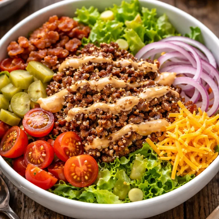 Delicious burger bowls with fresh toppings and ingredients.