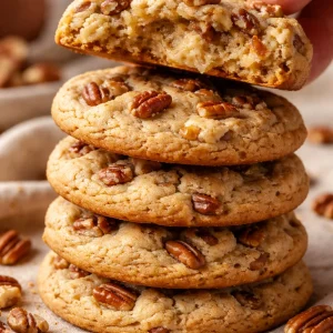 Freshly baked Butter Pecan Cookies with crunchy pecans and a buttery texture