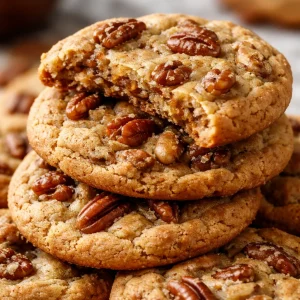 Plate of homemade butter pecan cookies with nuts and a golden-brown texture