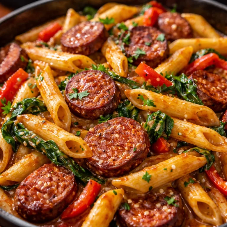 Delicious Cajun Sausage Pasta with spicy sausage, pasta, and rich sauce