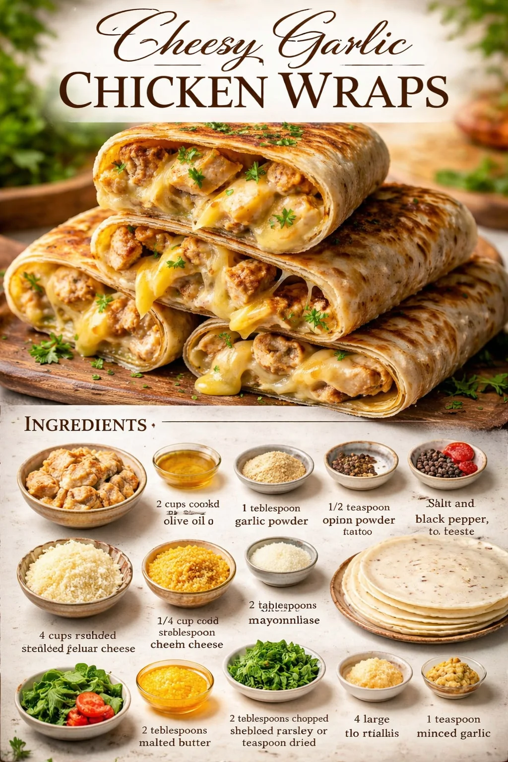 Cheesy Garlic Chicken Wraps