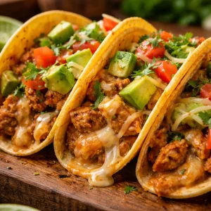 Delicious chicken and cheese tacos served with fresh toppings