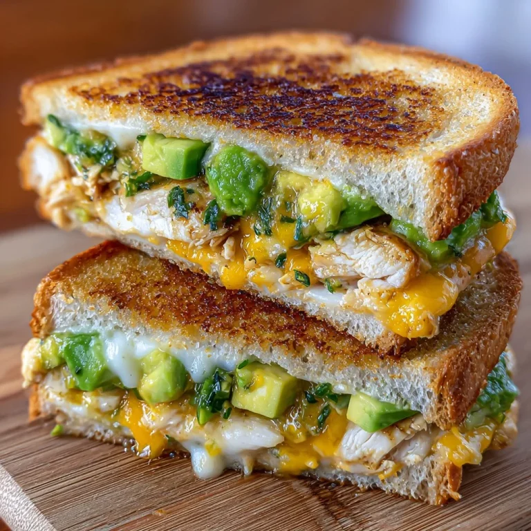 Delicious Chicken Avocado Melt Sandwich with chicken, avocado, and melted cheese.