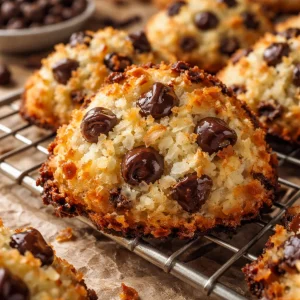Delicious chocolate chip coconut macaroons on a white plate