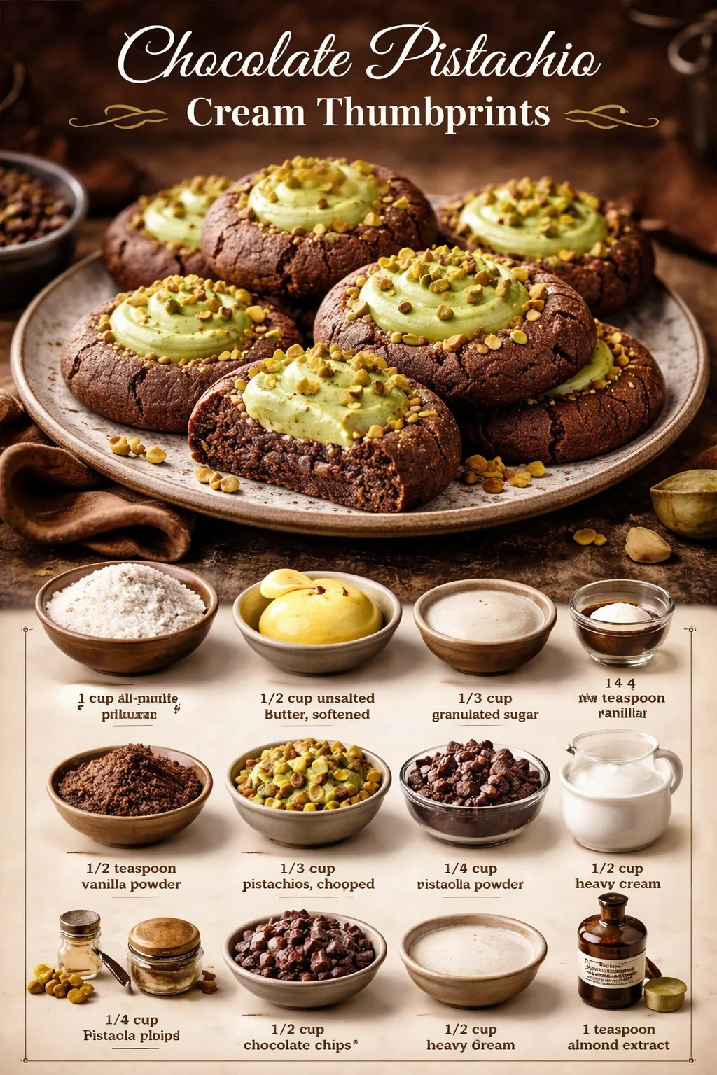 Chocolate Pistachio Cream Thumbprints