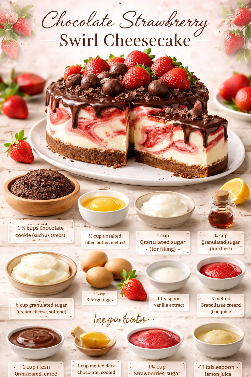 Chocolate Strawberry Swirl Cheesecake