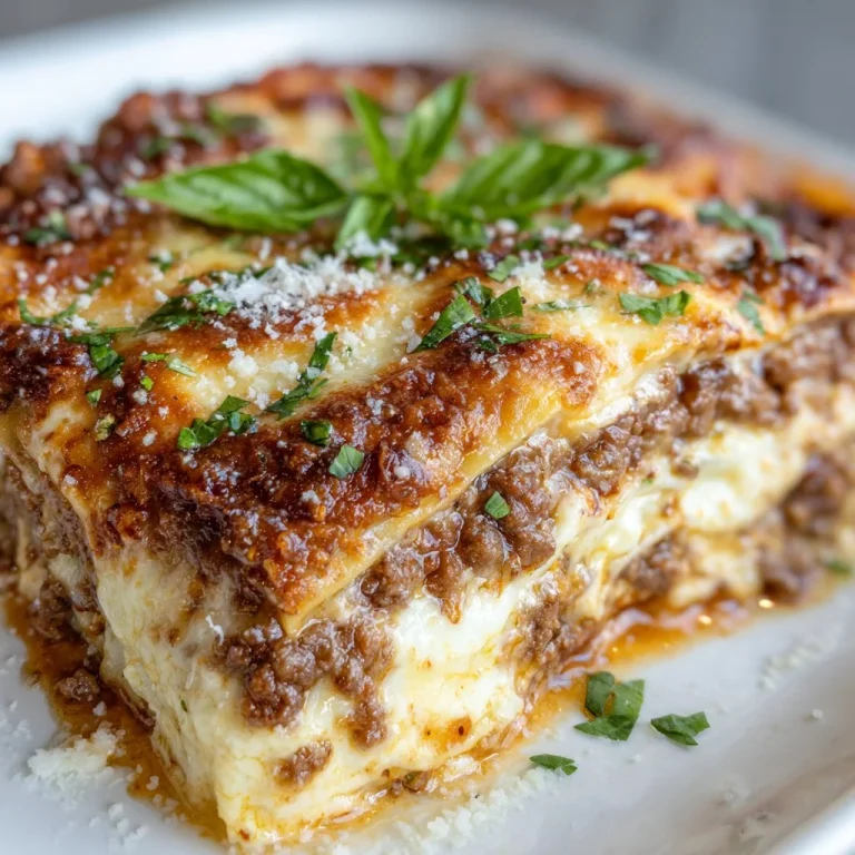 Delicious layers of classic lasagna with cheese and meat sauce