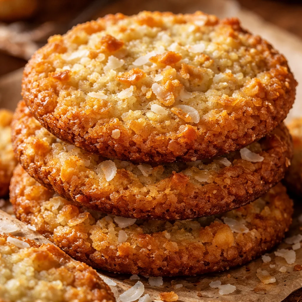 Freshly baked coconut cookies on a white plate