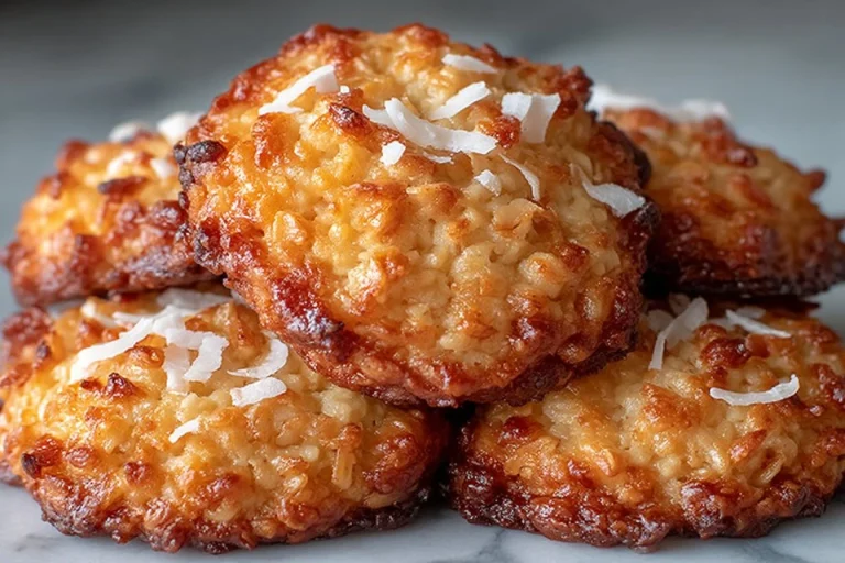 Freshly baked Coconut Oatmeal Cookies on a cooling rack.
