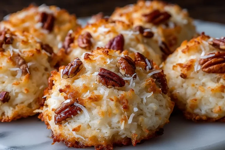 Delicious homemade Coconut Pecan Cookies with coconut flakes and pecans
