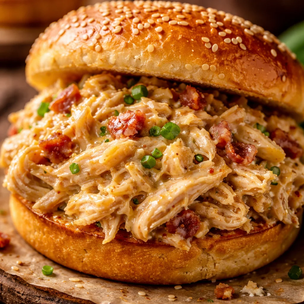 Delicious bowl of Crack Chicken with creamy sauce and herbs