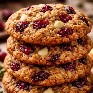 Freshly baked Cranberry Oatmeal Cookies on a cooling rack